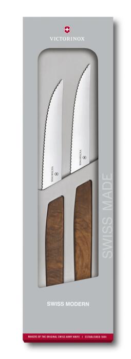 Victorinox Swiss Modern Steakmesser-Set, Wellenschliff, 12 cm — Bois de noyer